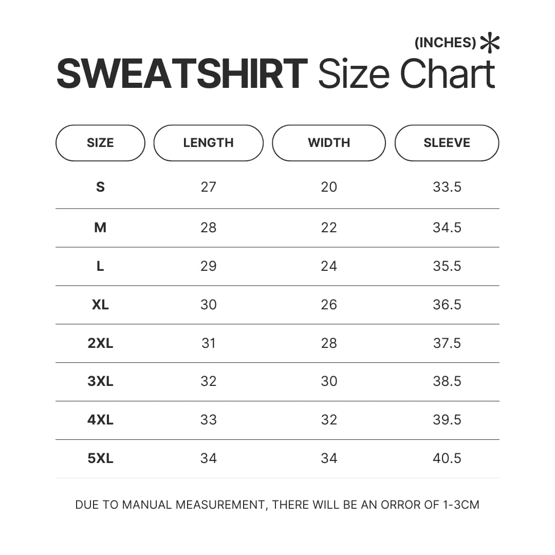 Sweatshirt Size Chart - Berserk Gifts